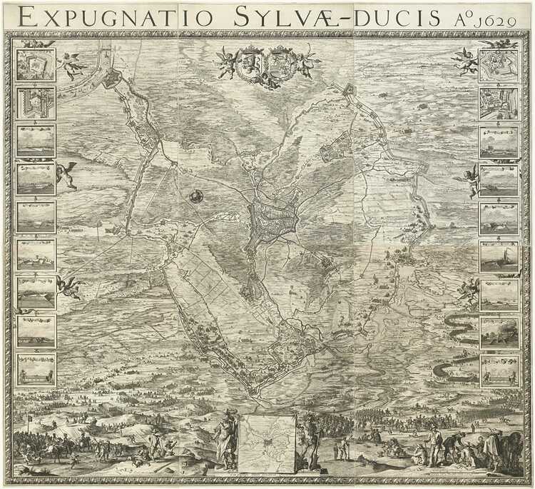 Kaart van het beleg van 's-Hertogenbosch door Frederik Hendrik (bron: Balthasar Florisz. van Berckenrode)