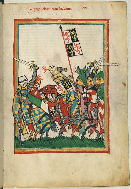 Jan I van Brabant tijdens de slag bij Woeringen. (Bron: Codex Manesse, 1340, Universiteitbiblitheek Heidelberg)