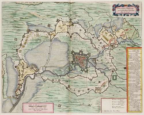 Kaart belegering Breda door Spinola, J. Blaeu