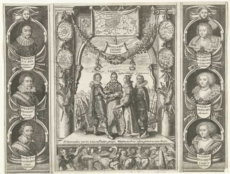 Allegorie op de verovering van 's-Hertogenbosch door Frederik Hendrik, 1629 Hollands Triomff-Tonneel