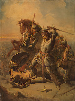 Graaf Willem IV van Holland sneuvelt in de slag bij Warns in 1345. (Bron: Jacob de Vos, 1837-1897, Amsterdam Museum)