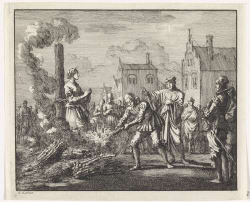 Verbranding van een onschuldige vrouw, Jan Luyken, 1701