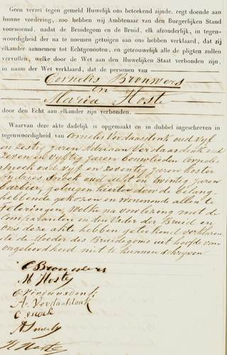 Huwelijksakte Maria HosteHuwelijksregister 1869, aktenummer 002 Gemeente: Teteringen