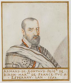Armand de Gontaut, Maarschalk Biron. Een van de hoofdrolspelers van de Slag bij Steenbergen (1583). (Bron: Thierry Bellangé, begin 17e eeuw, Wikimedia Commons)