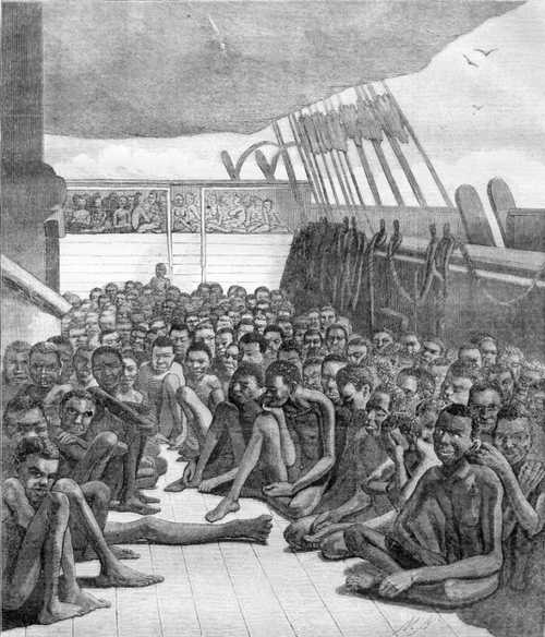 Tot slaafgemaakten op het slavenschip Wildfire (Bron: maker onbekend, 1860, Library of Congress)
