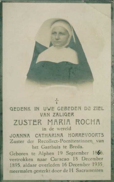Bidprentje van zuster Maria Rocha. (Bron: auteur)