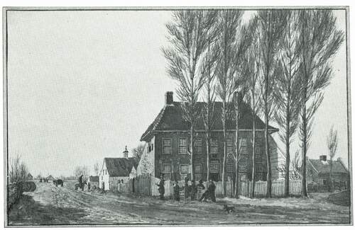 “De gereformeerde Pastorie te Etten, 24 februari 1831. Het was zoo warm dat wy in den openlucht Rhynsche wijn zaten te drinken en dat de zon mij hinderde terwyl ik tekende.” (Bron: Gevers van Endegeest)