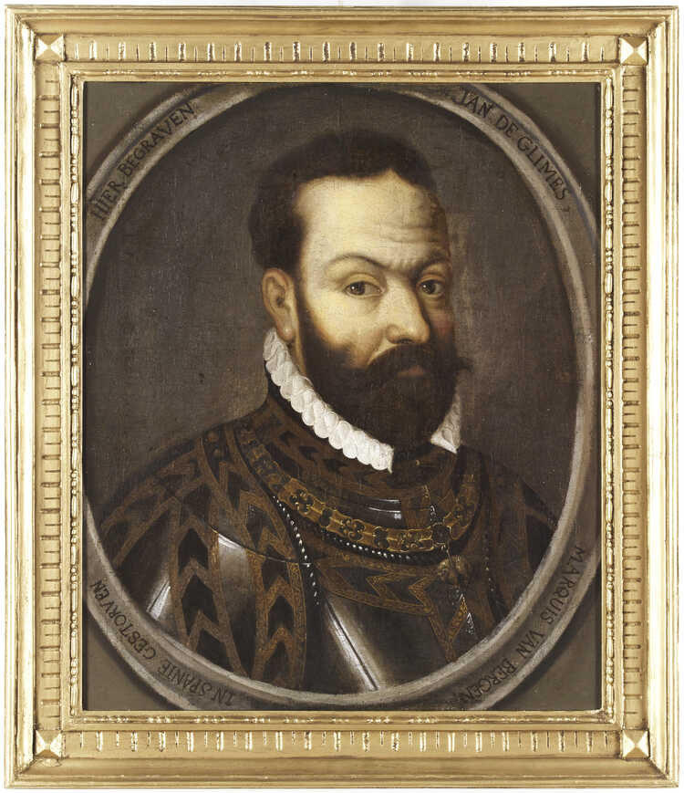 Een portret van Jan IV van Glymes van Bergen naar een verloren gegaan origineel. (Bron: Adrijaen van der Creke, 1649, Collectie Museum het Markiezenhof)